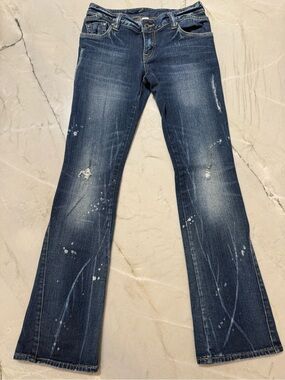 VTG Evisu Ev Genes RARE Y2K Distressed Paint Splatter Low Rise Bootcut Sz 26 163